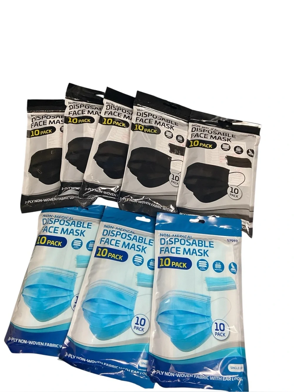Disposable Face Masks 10-Pack - Black & Blue